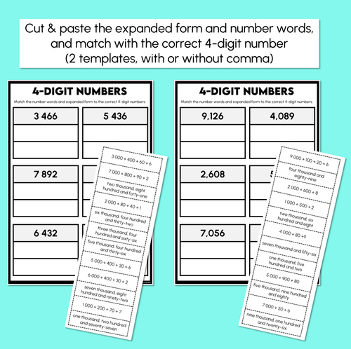Resource preview 2 for 4-Digit Place Value – Expanded Form - Cut & Paste Activity
