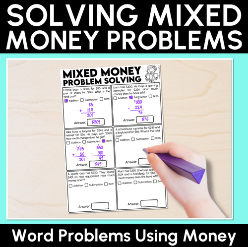 Resource preview 1 for Solving Mixed Money Problems Worksheets