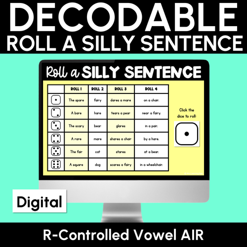 Resource preview 1 for Decodable Sentences with R-Controlled Vowel AIR Words - DIGITAL Roll a Silly Sentence