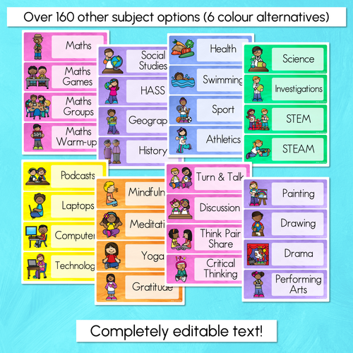 Resource preview 3 for Visual Timetable or Class Schedule - Watercolour Rainbow - The Kutopia Collection