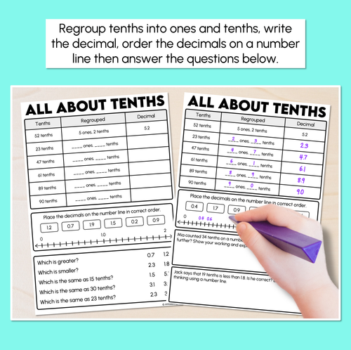 Resource preview 2 for Represent, Regroup, & Order Tenths - Decimals Worksheet