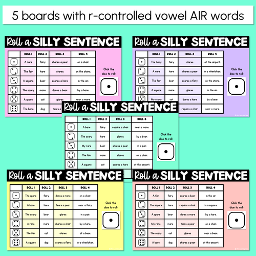 Resource preview 2 for Decodable Sentences with R-Controlled Vowel AIR Words - DIGITAL Roll a Silly Sentence