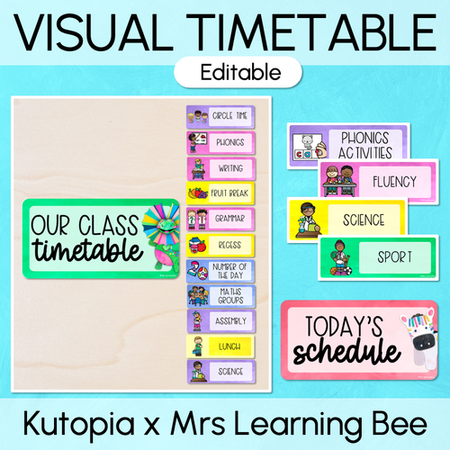 Resource preview 1 for Visual Timetable or Class Schedule - Watercolour Rainbow - The Kutopia Collection
