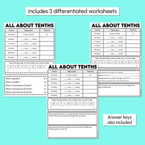 Resource preview 3 for Represent, Regroup, & Order Tenths - Decimals Worksheet