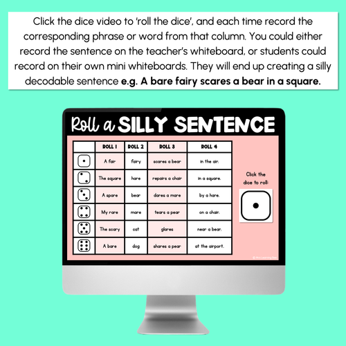 Resource preview 3 for Decodable Sentences with R-Controlled Vowel AIR Words - DIGITAL Roll a Silly Sentence