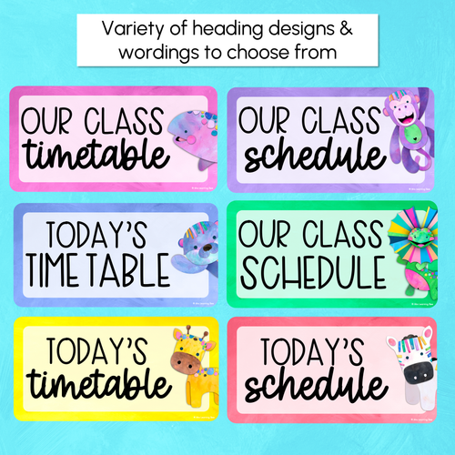 Resource preview 5 for Visual Timetable or Class Schedule - Watercolour Rainbow - The Kutopia Collection