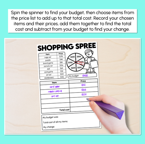 Resource preview 2 for Shopping Spree - Find the Total Cost - 2-Digit & 3-Digit Addition Worksheets