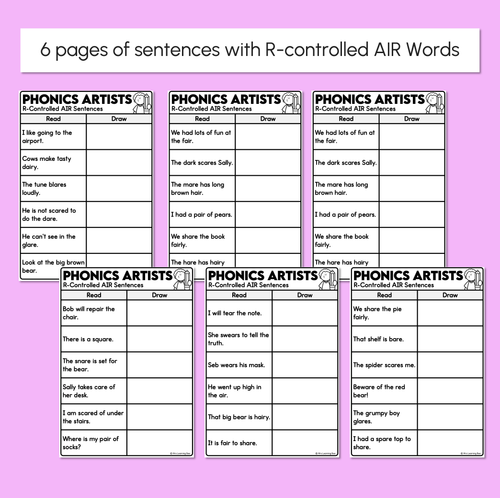 Resource preview 3 for Phonics Artists - R-Controlled AIR Words - Decodable Sentences Activity