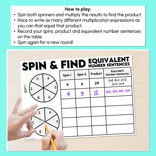 Resource preview 2 for Spin and Find Equivalent Number Sentences - Multiplication Game