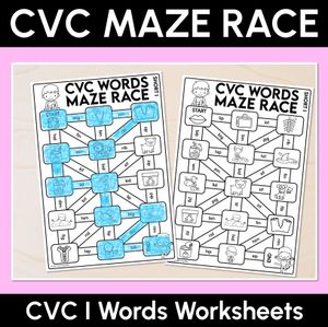 CVC Words Maze Race - CVC I Words Worksheets