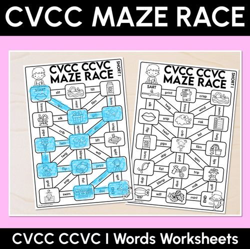 Resource preview 1 for CVCC Words Maze Race - CVCC CCVC I Words Worksheets