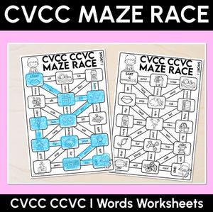 CVCC Words Maze Race - CVCC CCVC I Words Worksheets