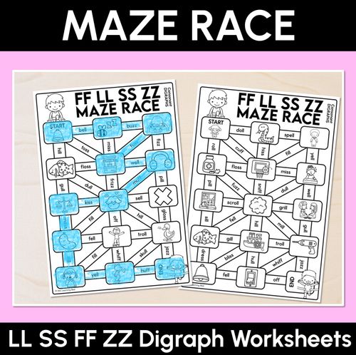 Resource preview 1 for Consonant Digraph LL SS FF ZZ Words Maze Race - LL SS FF ZZ Words Worksheets
