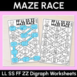Consonant Digraph LL SS FF ZZ Words Maze Race - LL SS FF ZZ Words Worksheets