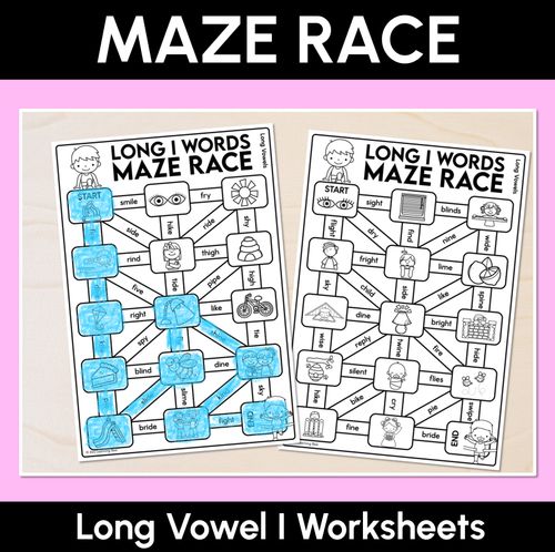 Resource preview 1 for Long Vowel I Words Maze Race - Long Vowel I Words Worksheets