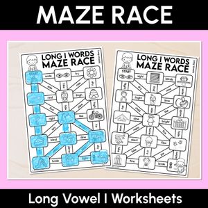 Long Vowel I Words Maze Race - Long Vowel I Words Worksheets