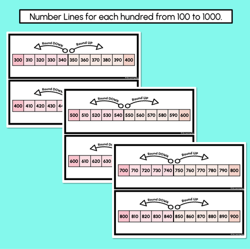 Resource preview 2 for Rounding to Nearest Hundred - Number Lines Display Cards & Desk Companions (Neutral)