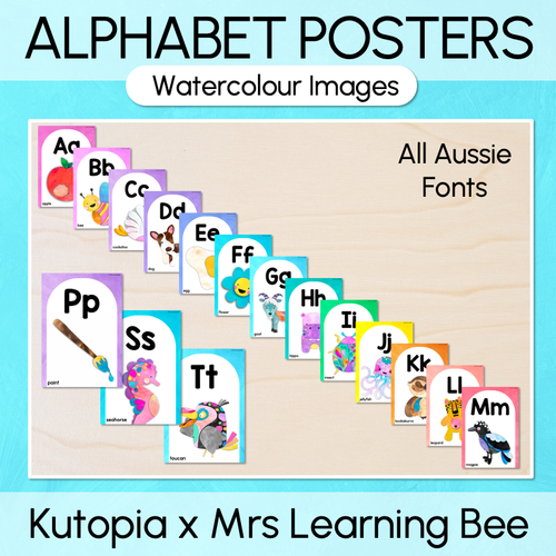 Resource preview 1 for Alphabet Posters - The Kutopia Collection - Watercolour Rainbow with Watercolour Images