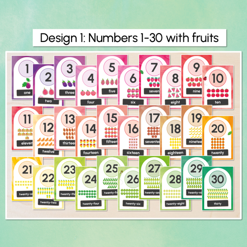 Resource preview 2 for Number Posters 1-30 with fruit or ten frames - The Tutti Frutti Collection - Colourful Classroom Decor
