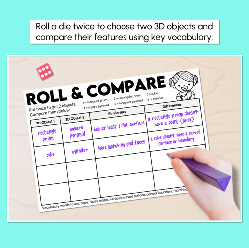 Resource preview 2 for Roll & Compare - Comparing 3D Objects Activity