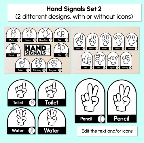 Resource preview 3 for Hand Signals - Editable Black & White Templates - Instructional Signs