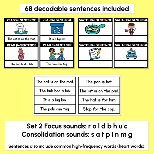 Resource preview 2 for CVC Word Decodable Sentences - Read and Match Set 2 - Kindergarten Phonics
