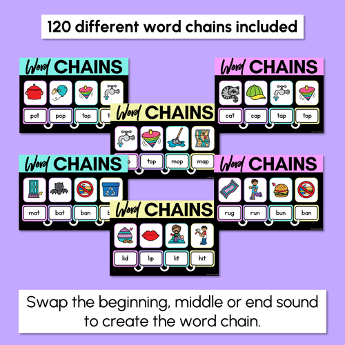 Resource preview 2 for CVC Word Chains for Beginning, Middle & End Sounds - Decodable PowerPoint