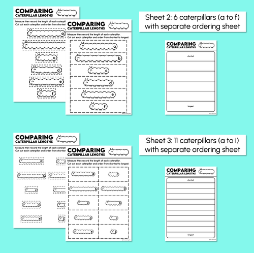 Resource preview 4 for Comparing Lengths Using Informal Units - Comparing Caterpillar Lengths Activity
