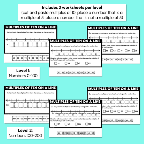 Resource preview 3 for Multiples of Ten on a Number Line - Cut and Paste Worksheets