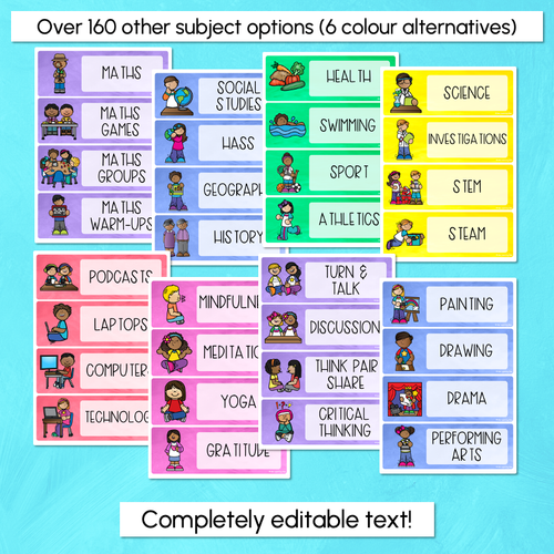 Resource preview 3 for Visual Timetable or Class Schedule - Watercolour Rainbow - The Kutopia Collection