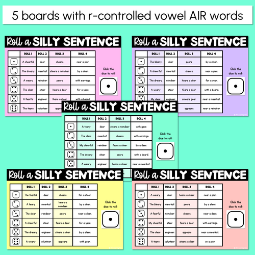 Resource preview 2 for Decodable Sentences with R-Controlled Vowel EER Words - DIGITAL Roll a Silly Sentence