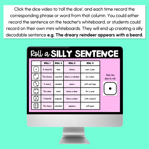 Resource preview 3 for Decodable Sentences with R-Controlled Vowel EER Words - DIGITAL Roll a Silly Sentence