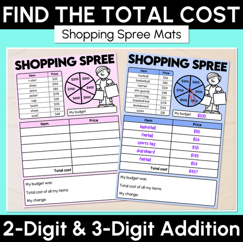 Resource preview 1 for Shopping Spree - Find the Total Cost - 2-Digit & 3-Digit Addition Mats