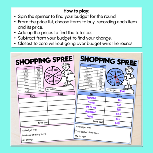 Resource preview 4 for Shopping Spree - Find the Total Cost - 2-Digit & 3-Digit Addition Worksheets