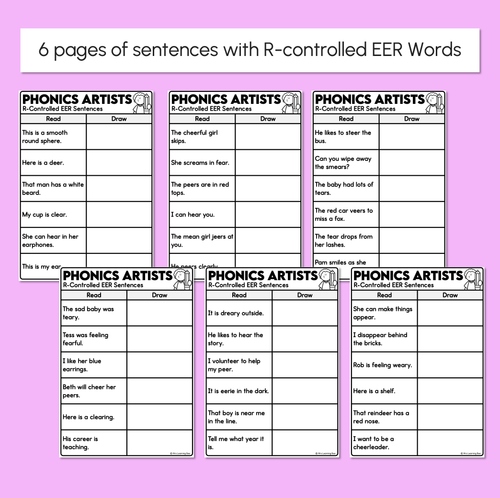 Resource preview 3 for Phonics Artists - R-Controlled EER Words - Decodable Sentences Activity