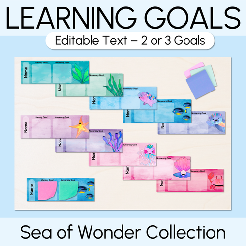 Resource preview 1 for Student Learning Goals - Editable Post-It Goal Mats - The Sea of Wonder Collection - Calming Classroom Decor