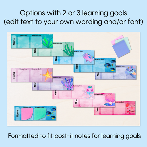 Resource preview 3 for Student Learning Goals - Editable Post-It Goal Mats - The Sea of Wonder Collection - Calming Classroom Decor
