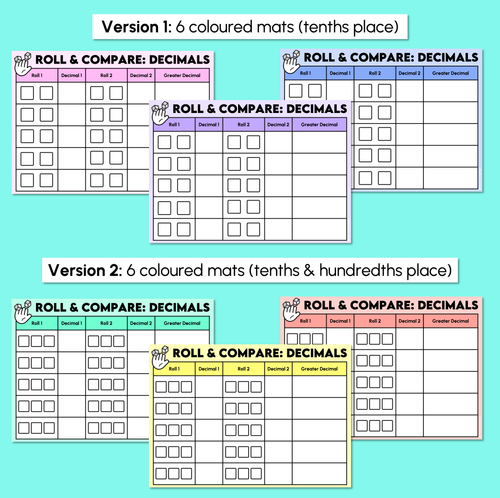Resource preview 3 for Roll & Compare - Comparing Decimals (Tenths & Hundredths) Activity