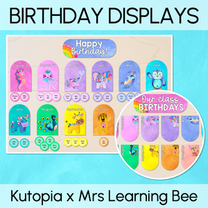 Classroom Birthdays Display - The Kutopia Collection - Watercolour Rainbow Critters