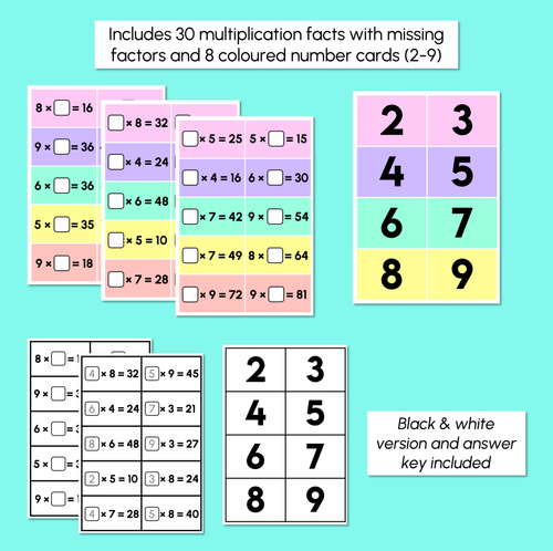 Resource preview 3 for Missing Factors in Multiplication - Sort and Match Activity