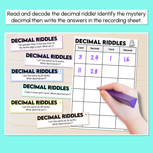 Resource preview 2 for Decimal Riddles - Decimals Task Cards