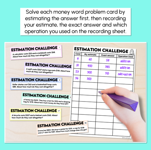 Resource preview 2 for Solving Estimation Money Problems - Estimation Challenge Task Cards