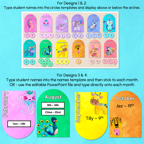 Resource preview 4 for Classroom Birthdays Display - The Kutopia Collection - Watercolour Rainbow Critters