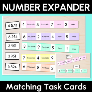 Number Expander Matching Task Cards - Place Value with 4-Digit Numbers
