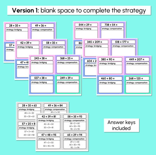 Resource preview 3 for Strategy Practice - Bridging & Compensation - Addition Task Cards