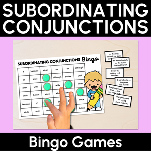 Subordinating Conjunctions Bingo Boards