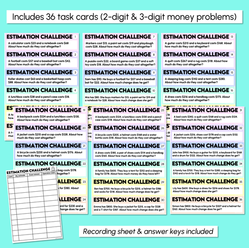 Resource preview 3 for Solving Estimation Money Problems - Estimation Challenge Task Cards