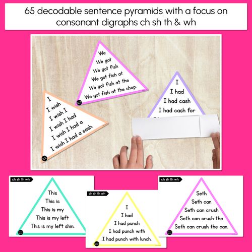 Resource preview 2 for CH SH TH WH WORDS - Decodable Sentences Pyramids - Phonics Fluency