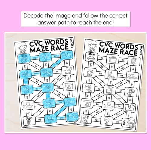 Resource preview 2 for CVC Words Maze Race - CVC I Words Worksheets