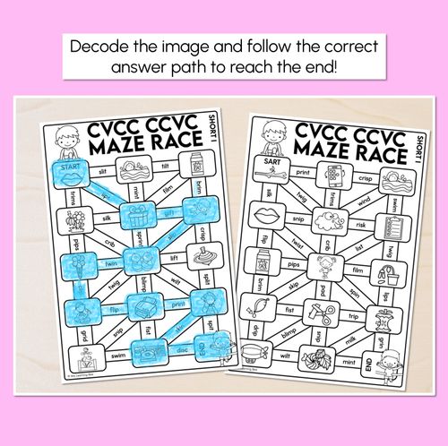 Resource preview 2 for CVCC Words Maze Race - CVCC CCVC I Words Worksheets
